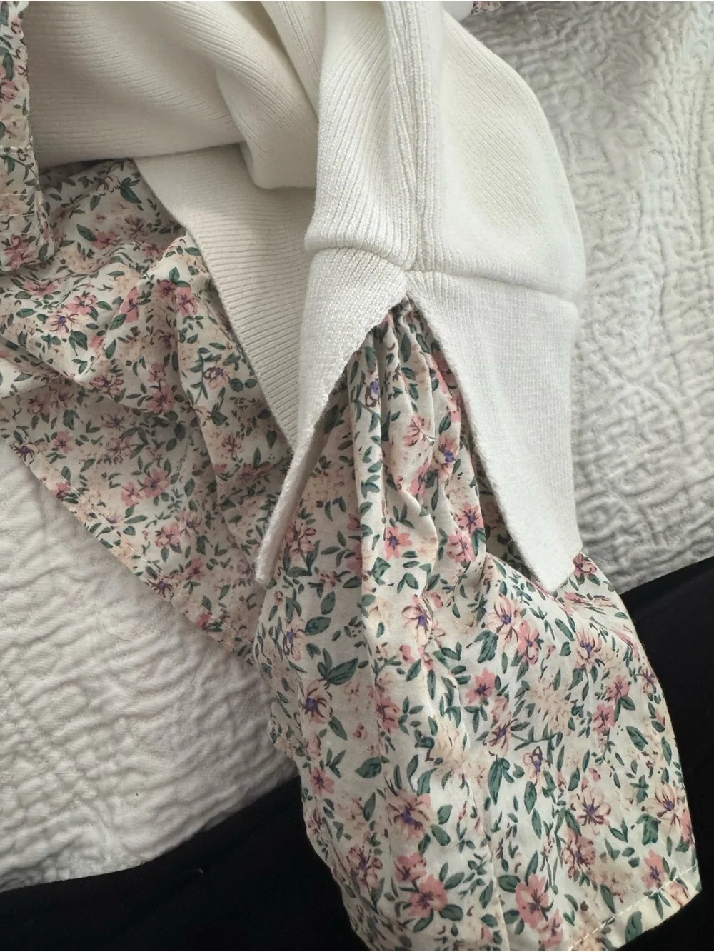 Anthropologie Floral Poplin Puff-Sleeve Peplum Top - White / Multi
